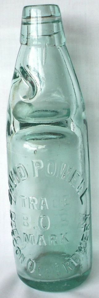 Antique Codd Neck Beer Bottle W/marble David Powell Brecon Old Brewery Wales Vgc