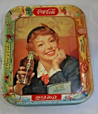 Vintage 1953 Coca Cola Menu Girl Serving Tray Thirst Knows No Season