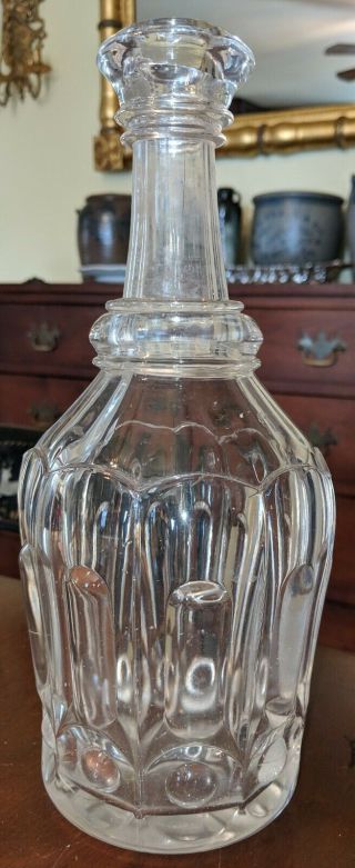 Antique American Flint Glass Bar Back Bottle Applied Blob Top 19th Century
