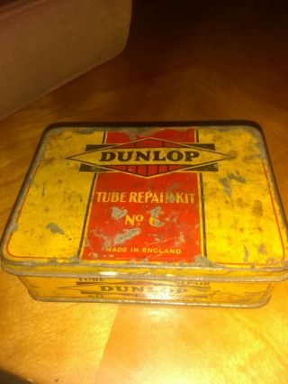 Vintage Dunlop Tire Tube Repair Patch Kit Tin Can Rare Old Advertising Gas Oil