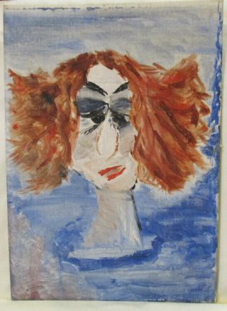 Painting Oil On Board Dated 1967 - Crazy Cross - Eyed Redhead Portrait