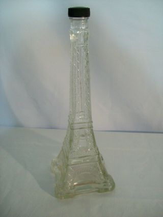 Vintage Eiffel Tower Clear Glass Bottle / Decanter With Screw Lid Empty