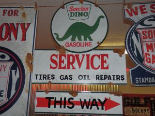 Antique Barn Find Style Sinclair Dino Service Station Gas Pump Sign 2 Piece Sign