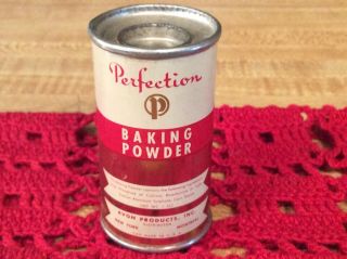 Tiny,  1 Ounce,  Vintage 1950’s,  Perfection Baking Powder Tin,  Full