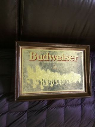 Budweiser Clydesdales King Of Beers Bar Mirror Sign Vintage 