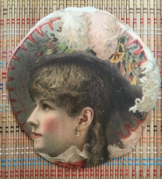 Antique Hand Fan Header: Home Sewing Machine,  Lady with Hat 3