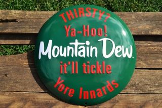 Mountain Dew Button Embossed Tin Metal Sign - Vintage - Retro Mtn - Pepsi Soda