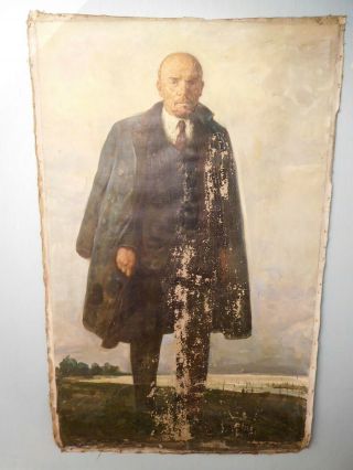 Soviet Russian Big Oil painting on canvas portrait of V.  Lenin 70s USSR 2