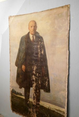 Soviet Russian Big Oil painting on canvas portrait of V.  Lenin 70s USSR 8