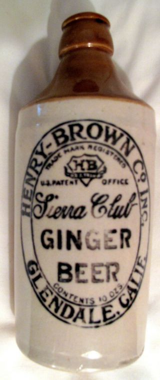 Vintage Henry Brown Sierra Club 12oz Ginger Beer Stoneware Bottle Glendale CA 4