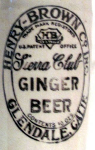 Vintage Henry Brown Sierra Club 12oz Ginger Beer Stoneware Bottle Glendale CA 5