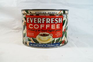 Rare Vintage Everfresh Keywind Key Wind Coffee Advertising Tin Can Ohio Excell