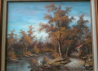 Signed & Framed Vintage Oil,  Woodland River With Cottage