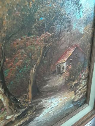 Signed & Framed Vintage Oil,  Woodland River with cottage 4