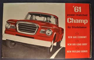 1961 Studebaker Champ Pickup Truck Brochure Folder 61