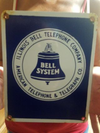 Vintage Illionois Bell Telephone Company Porcelain Sign