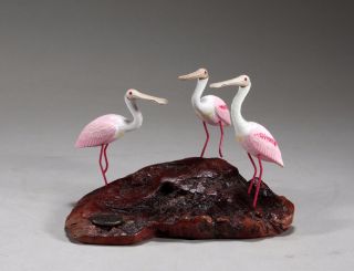 Spoonbill Trio Sculpture Direct From John Perry 6in Long Statue Figurine