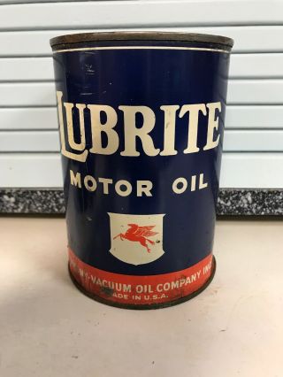 Vintage Mobil Lubrite Oil Can Quart Metal Gas Rare Sign Tin Handy Shell Sunoco 4
