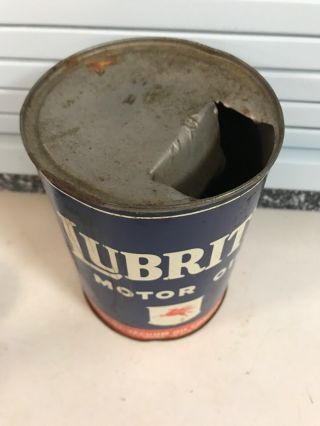 Vintage Mobil Lubrite Oil Can Quart Metal gas rare sign tin handy Shell Sunoco 4 3