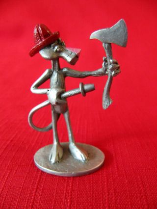 Vintage 1981 Spoontiques Miniature Pewter Fireman/fire Man Pink Panther