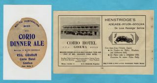 Corio Hotel.  Bottled By Reg.  Graham,  Goolwa.  Henstridges Passenger Service