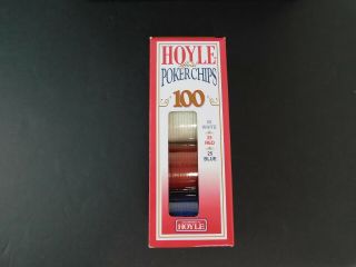 Hoyle Official Poker Chips Set Of 100 Red White & Blue Open Box