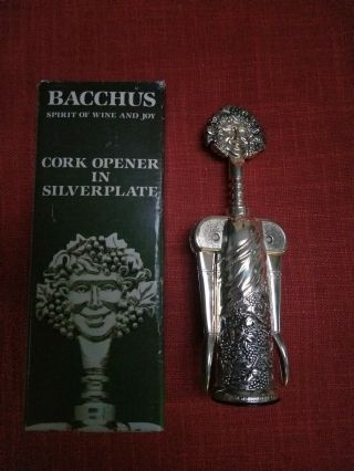 Vintage Godinger Italy Bacchus Silver Plated Corkscrew Wine Bottle Opener