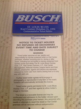 Vintage Beer Busch Hockey 1994 - 95 ST.  LOUIS BLUES HOME OPENER TICKET Sign 5