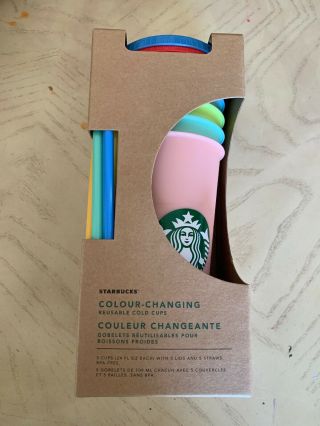 Rare Starbucks Color Changing Reusable Cold Cups (5 Cups/ 5 Lids/ 5 Straws) Nib