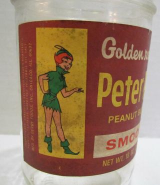 PETER PAN PEANUT BUTTER VINTAGE JAR W/ LABEL 1950 ' s or 1960 ' s GOLDEN ROASTED 2