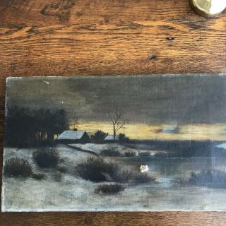 Antique Painting Oil Landscape Unsigned W 4 Metal Stretcher Keys Pat 1883 1885