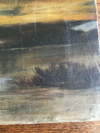 Antique painting oil landscape unsigned w 4 metal stretcher keys pat 1883 1885 4