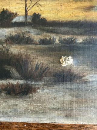 Antique painting oil landscape unsigned w 4 metal stretcher keys pat 1883 1885 5
