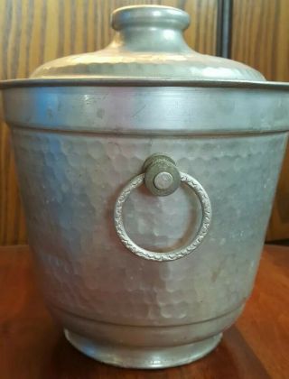 Vintage ITALY Hammered Aluminum Ice Bucket with Lid 1960s 2