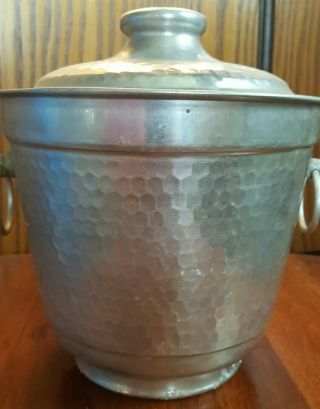 Vintage ITALY Hammered Aluminum Ice Bucket with Lid 1960s 3