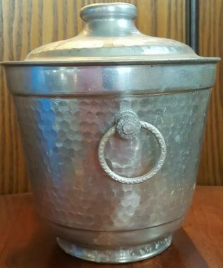 Vintage ITALY Hammered Aluminum Ice Bucket with Lid 1960s 4