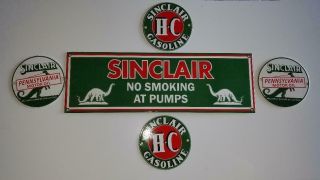 Antique Vintage Old Style Porcelain Signs Sinclair Hc Dino No Smoking 4 Pc Set