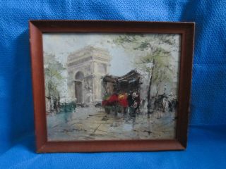 Vintage Paris Street Scene “arch Of Triumph” Flower Vendor Oil Painting Signed