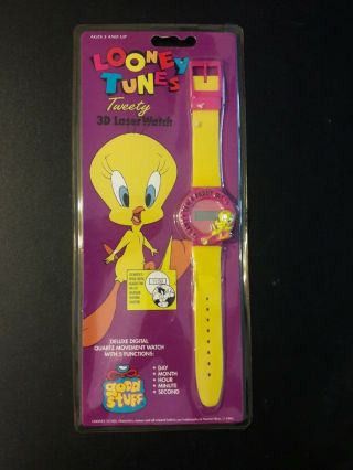 1993 Good Stuff Tweety Bird Looney Tunes 3d Laser Watch In Pack