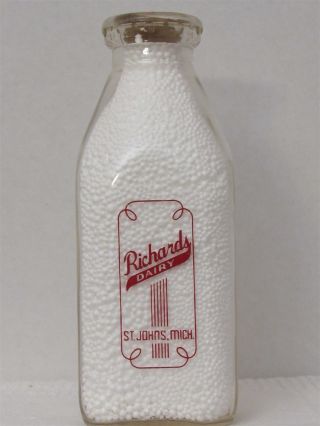 Sspq Milk Bottle Richards Dairy Farm St Johns Mi Mich Michigan Clinton County