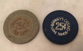 Vintage Sahara Hotel Casino Las Vegas Pan Chip & Barney’s Lake Tahoe 25 Cent