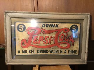 Pepsi Cola Double Dot Wooden Frame Nickel Worth A Dime Malt Shop Diner Soda Pop