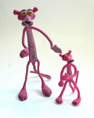 Vintage Bendy Bendable Cartoon Character Toy Set Pink Panther 1970 