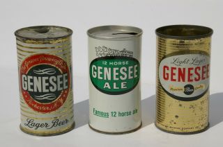 Genesee 12 Horse Ale Zip Top & 2 Genesee Flat Top Beer Cans Rochester No Res