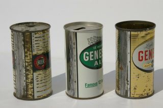 GENESEE 12 HORSE ALE ZIP TOP & 2 GENESEE FLAT TOP BEER CANS ROCHESTER NO RES 3