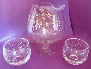 Vintage Glass Cocktail Snifter/jar W/2 Cups Mid - Century Dots And Gold Text