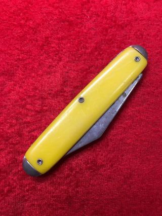 Rare Vintage At All Fountains Coca - Cola 5 Cents Yellow 2 Blade Pocket Knife USA 2