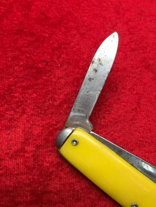 Rare Vintage At All Fountains Coca - Cola 5 Cents Yellow 2 Blade Pocket Knife USA 8