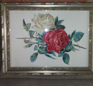 Vintage Antique Red Yellow Rose Floral Flower Hand Painted Oil Painting