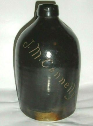 Antique 19th c.  Farrington Stoneware Advertising Whiskey Jug Connelly Elmira NY 2